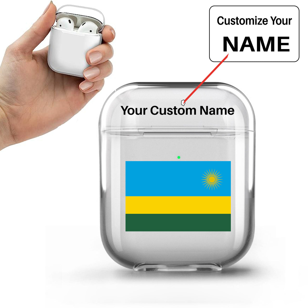 Rwanda Flag Designed Transparent Earphone AirPods Cases