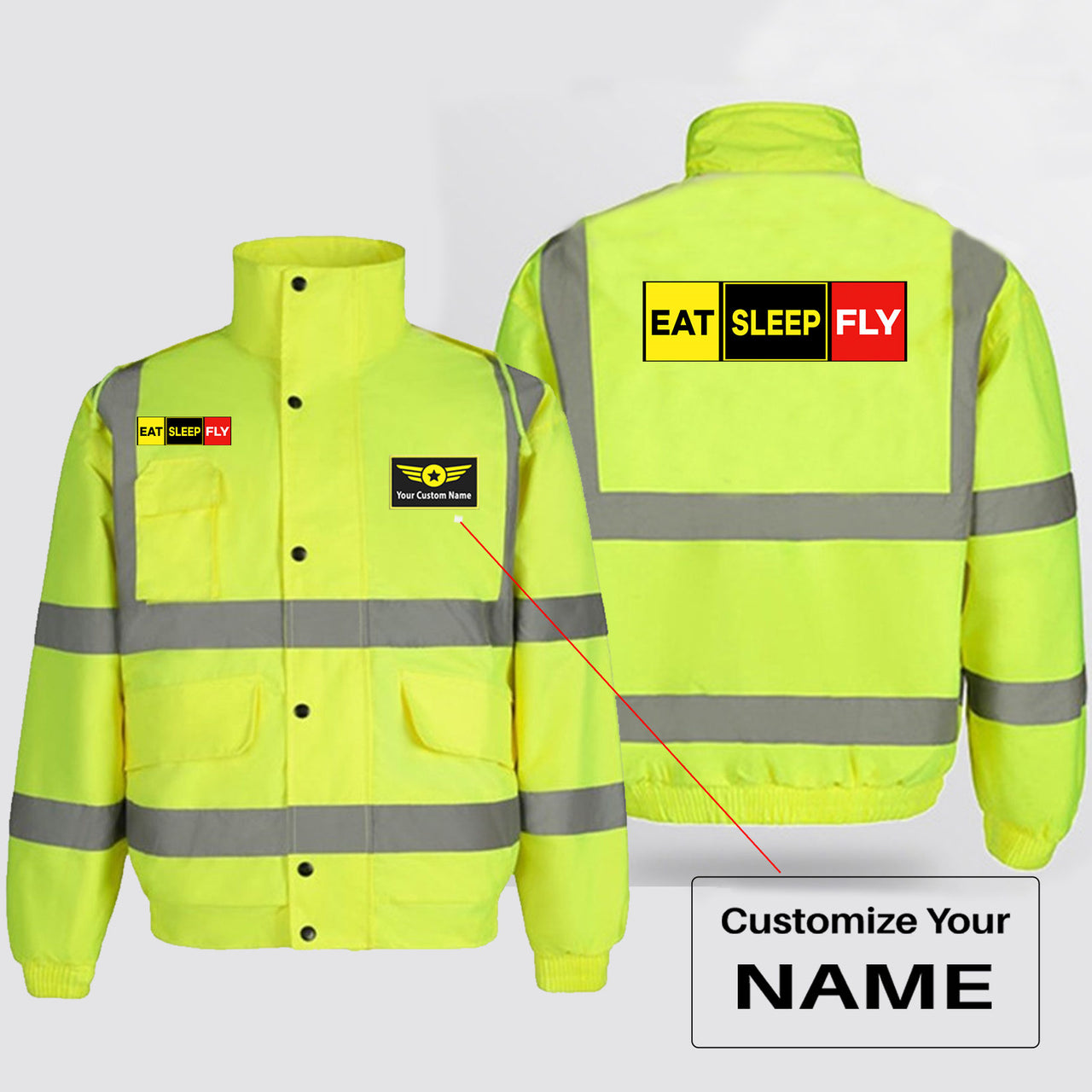 Eat Sleep Fly (Colourful) Designed Reflective Winter Jackets