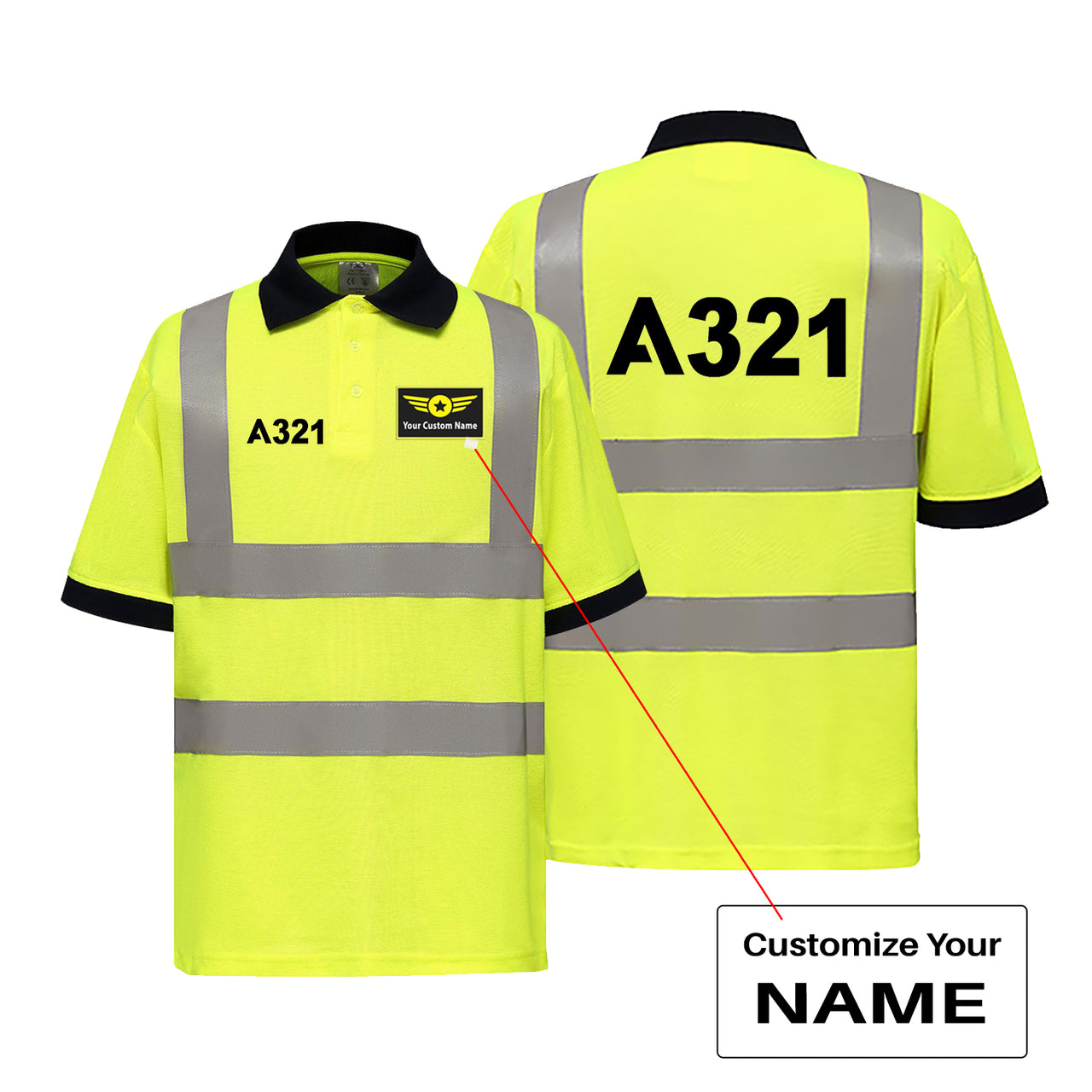 A321 Flat Text Designed Reflective Polo T-Shirts