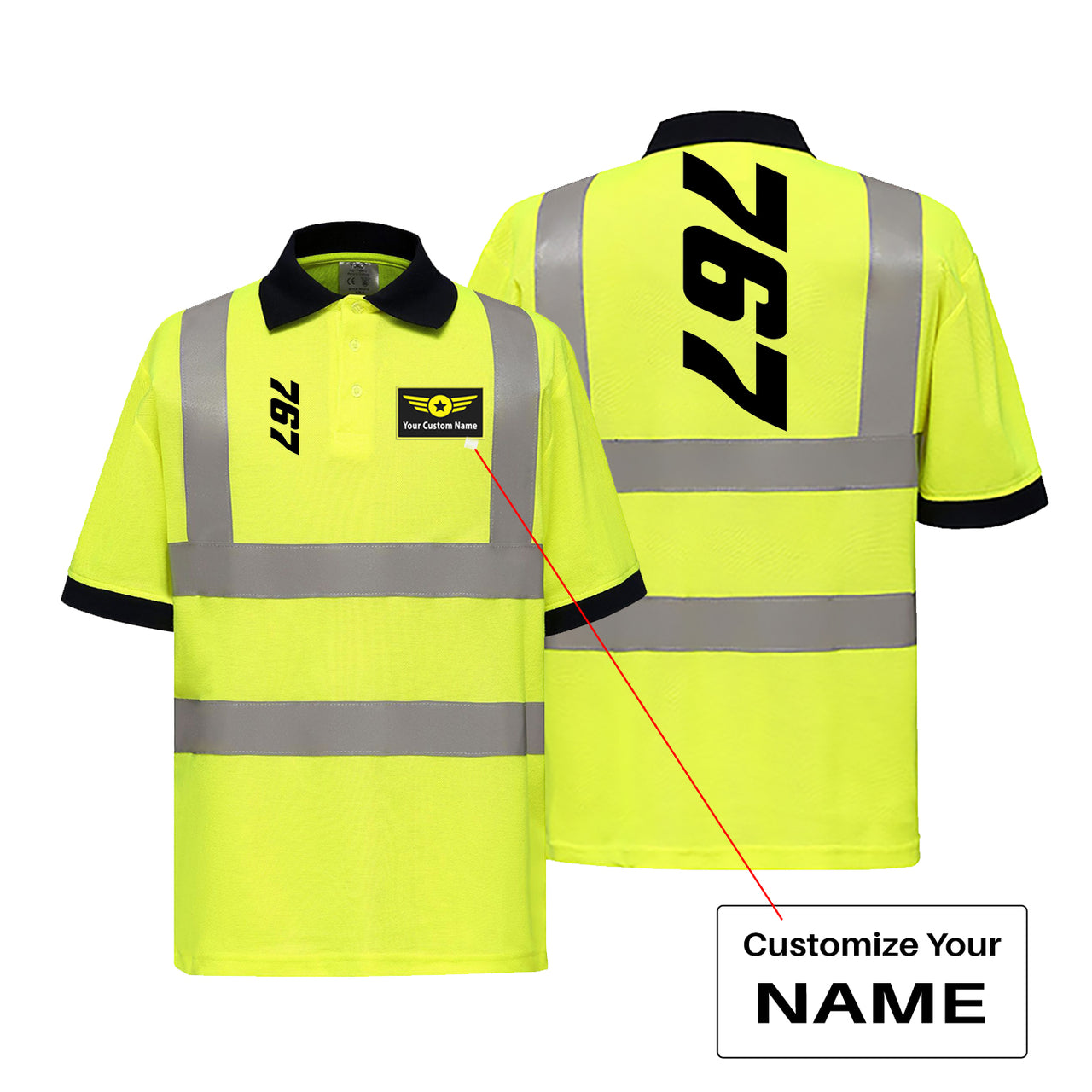 Boeing 767 Text Designed Reflective Polo T-Shirts