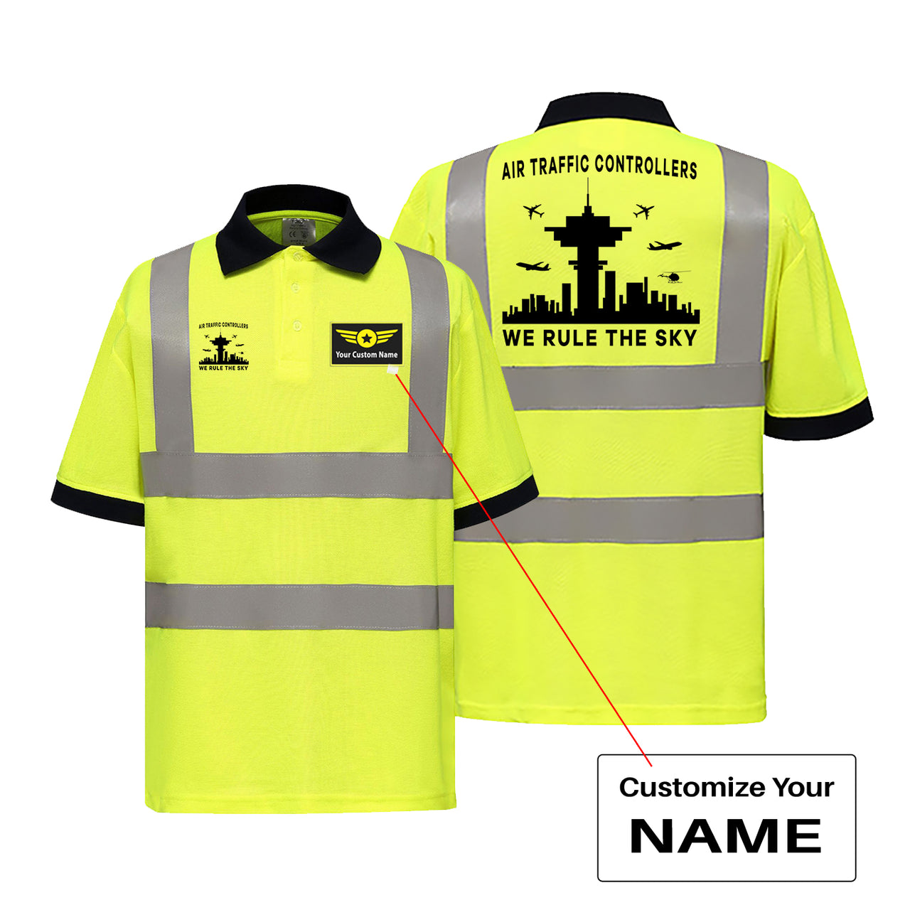 Air Traffic Controllers - We Rule The Sky Designed Reflective Polo T-Shirts