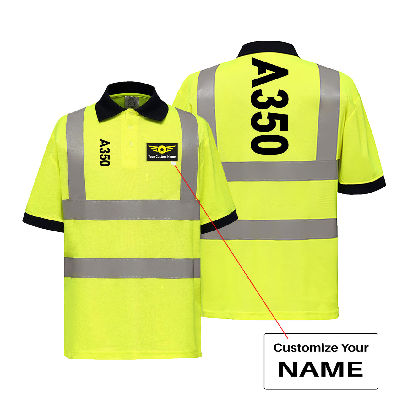 A350 Text Designed Reflective Polo T-Shirts