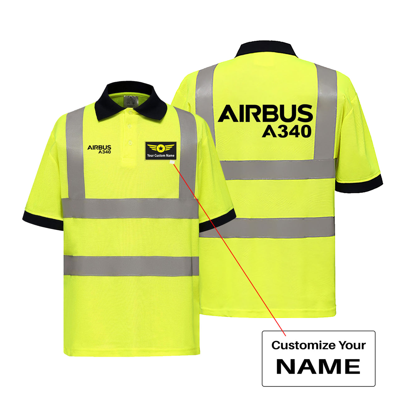 Airbus A340 & Text Designed Reflective Polo T-Shirts
