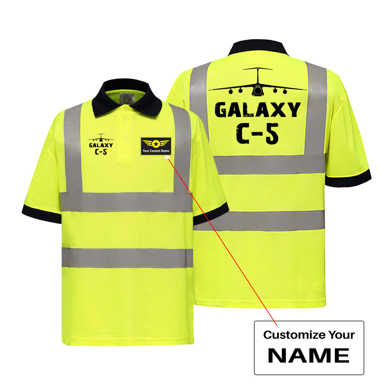 Galaxy C-5 & Plane Designed Reflective Polo T-Shirts
