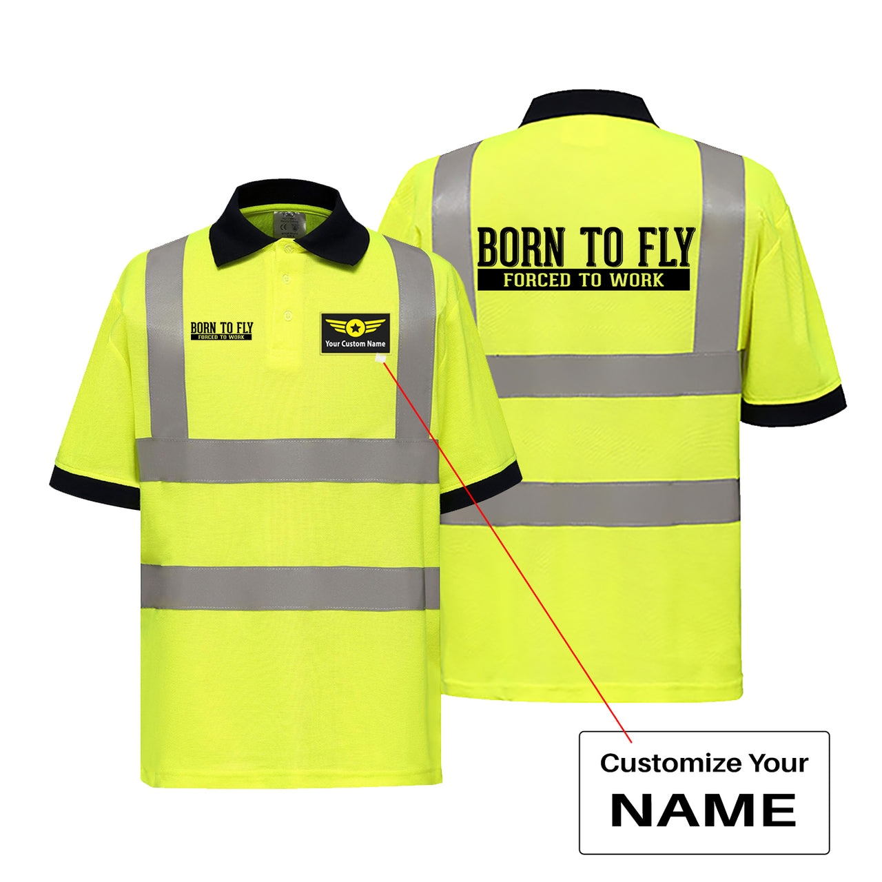 Born To Fly Forced To Work Designed Reflective Polo T-Shirts