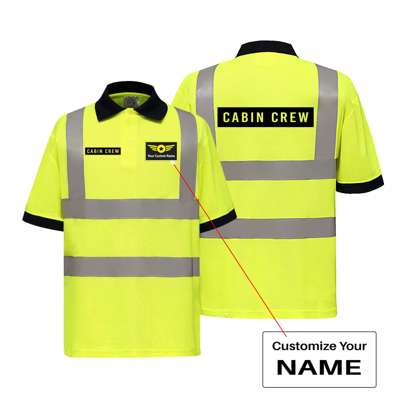 Cabin Crew Text Designed Reflective Polo T-Shirts