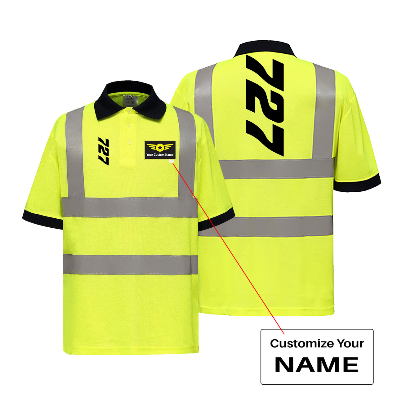 Boeing 727 Text Designed Reflective Polo T-Shirts