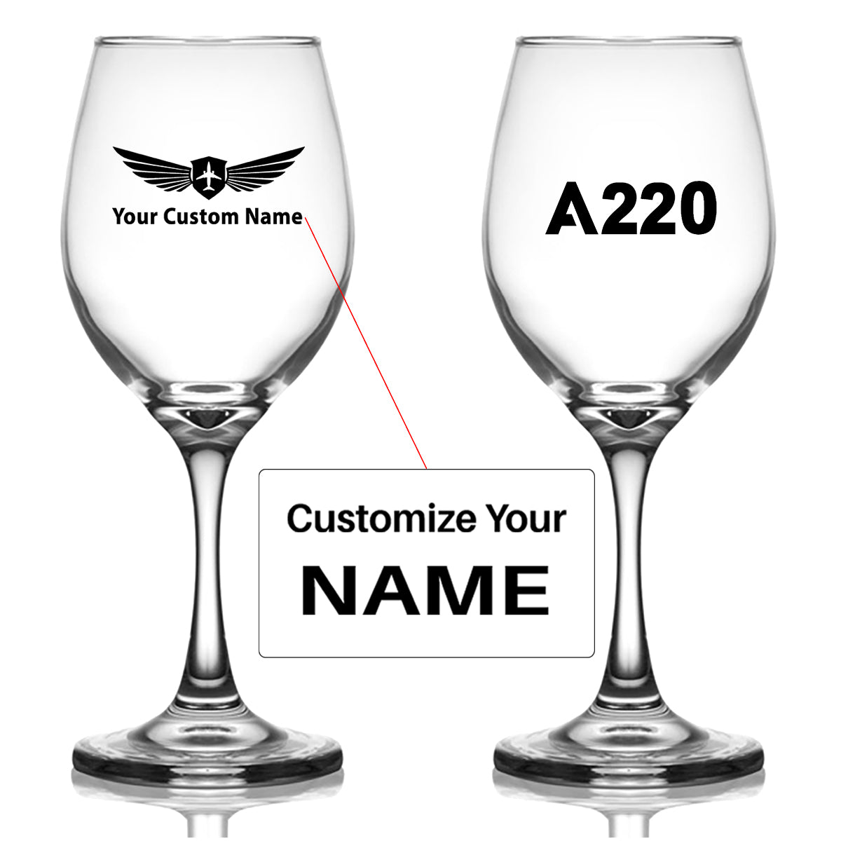 A220 Flat Text Designed Wine Glasses