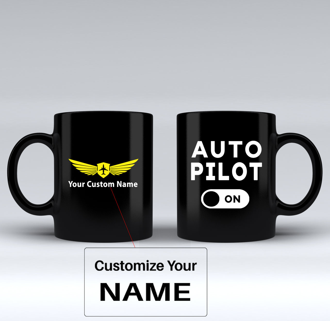 Auto Pilot ON Designed Black Mugs