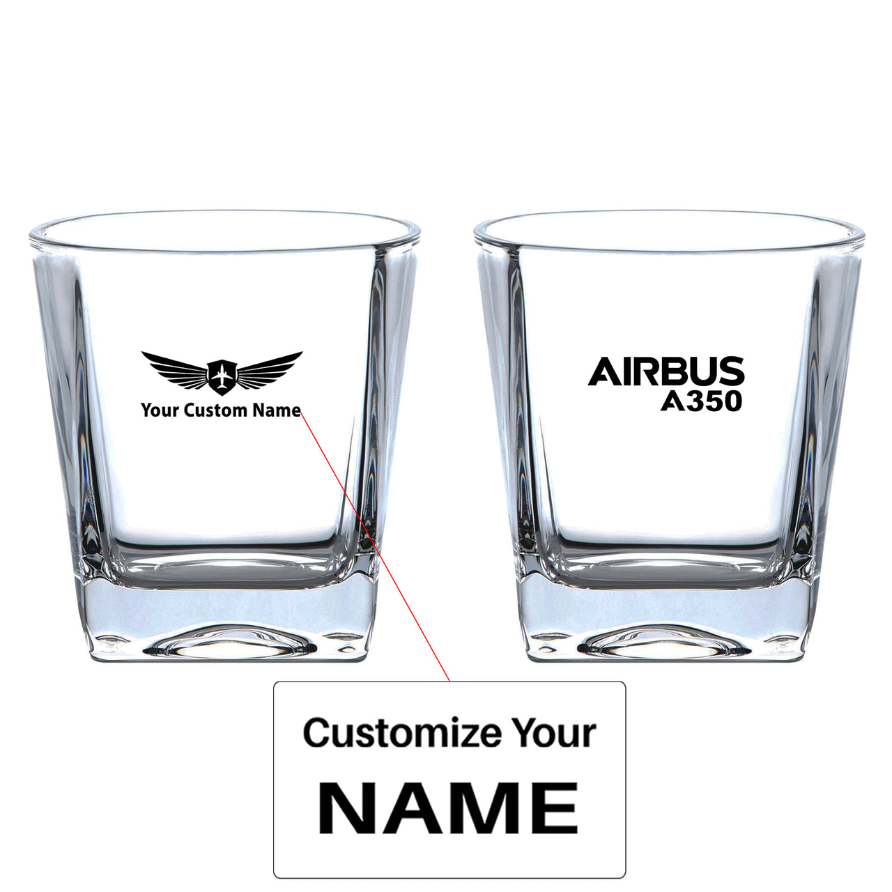 Airbus A350 & Text Designed Whiskey Glass