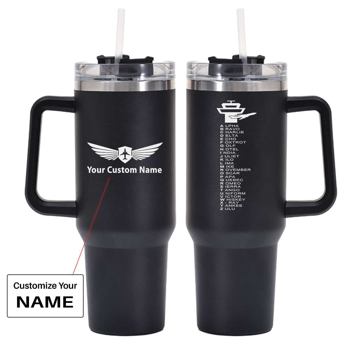 Aviation Alphabet Designed 40oz Stainless Steel Car Mug With Holder