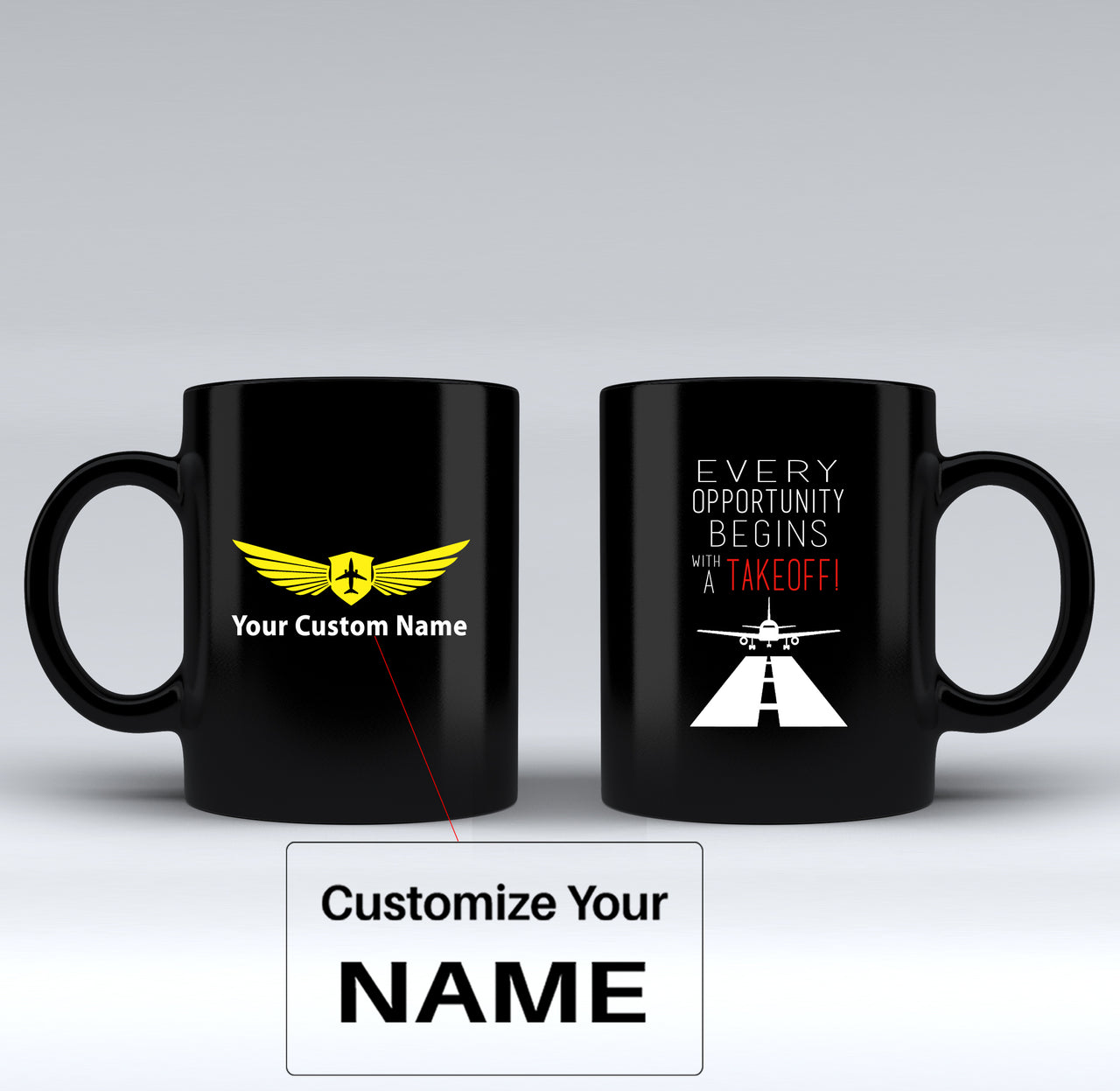 Every Opportunity Designed Black Mugs