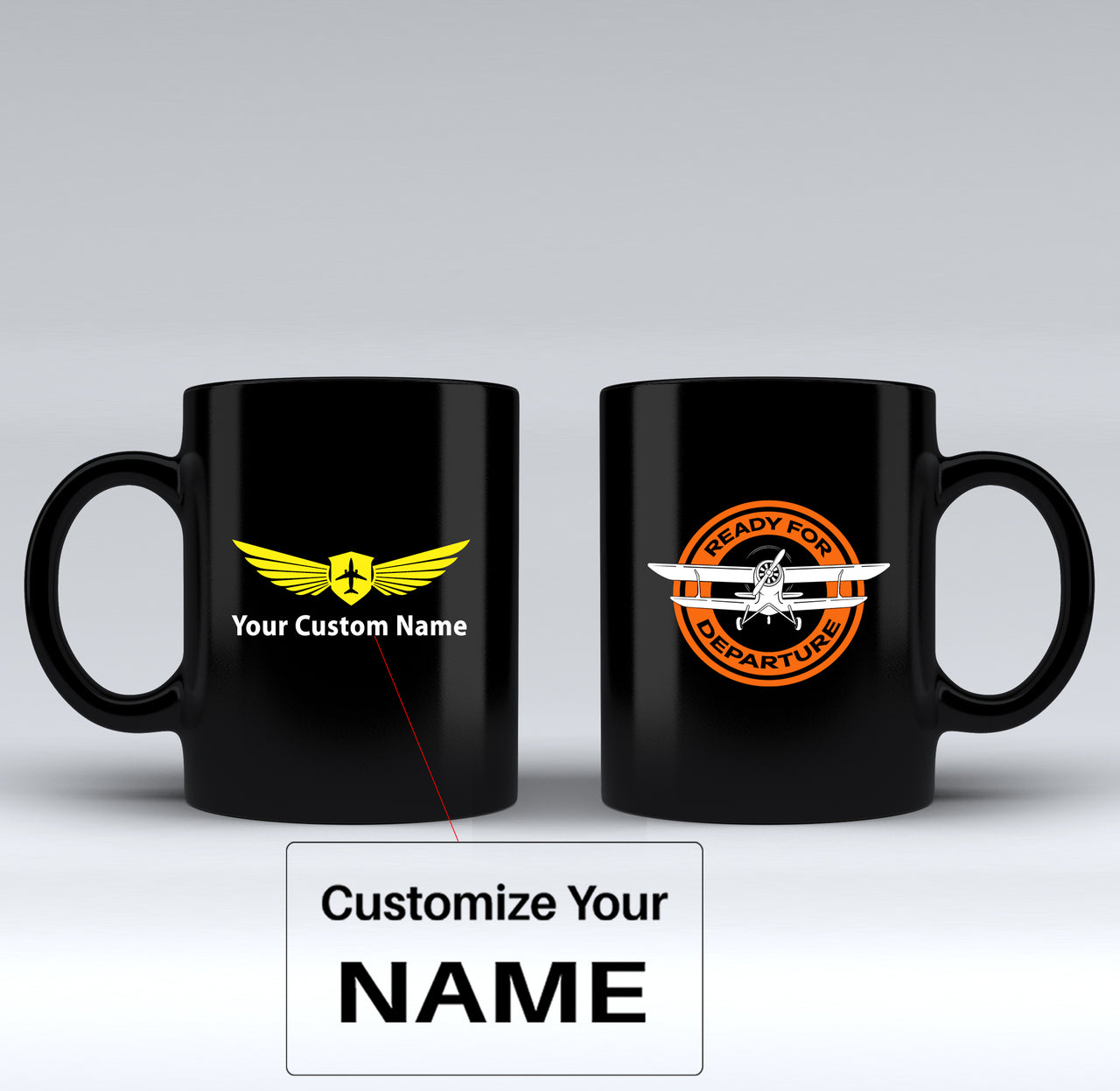 Ready for Departure Designed Black Mugs