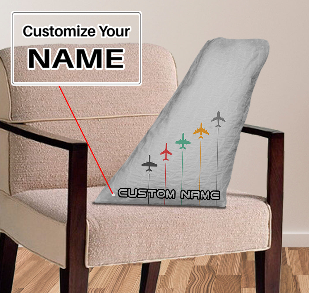 Black & White Super Travel Icons Light Gray Designed Aircraft Tail Pillows