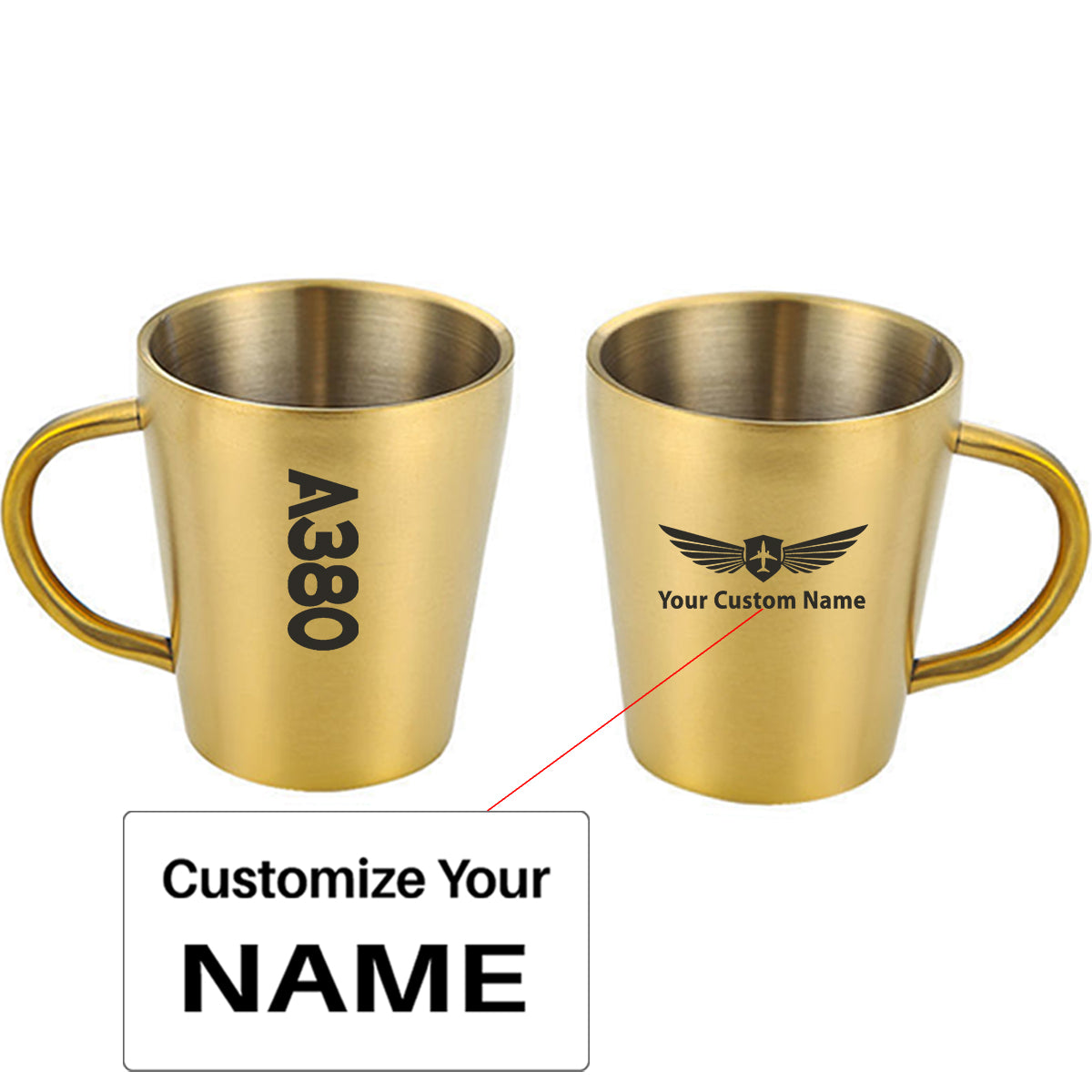 A380 Text Designed Stainless Steel Coffee Mugs