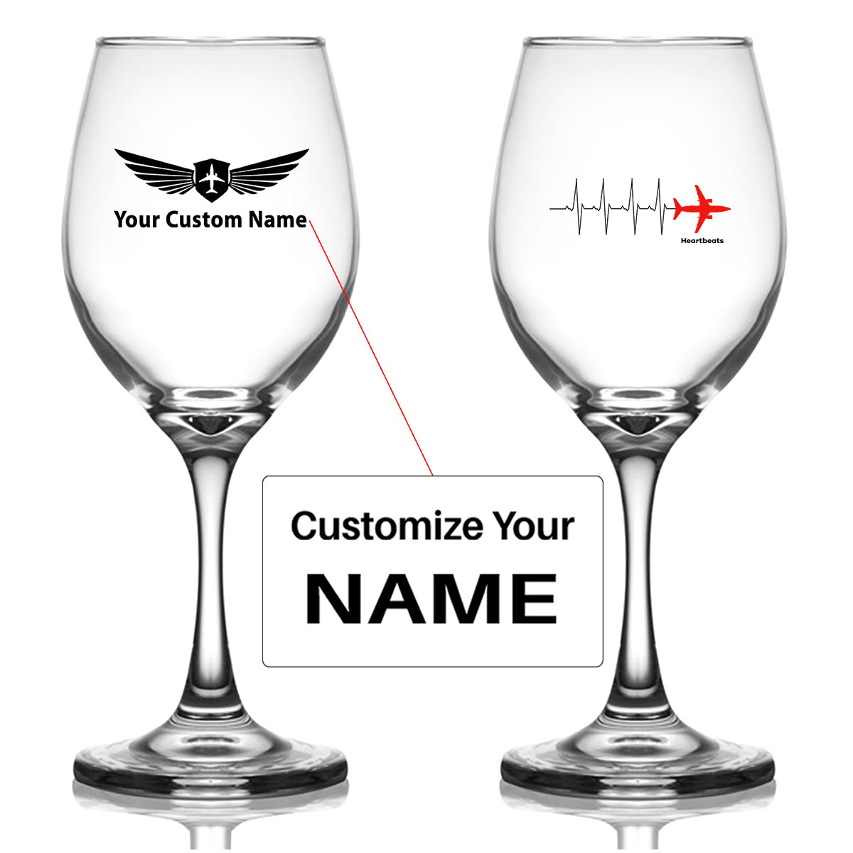 Aviation Heartbeats Designed Wine Glasses