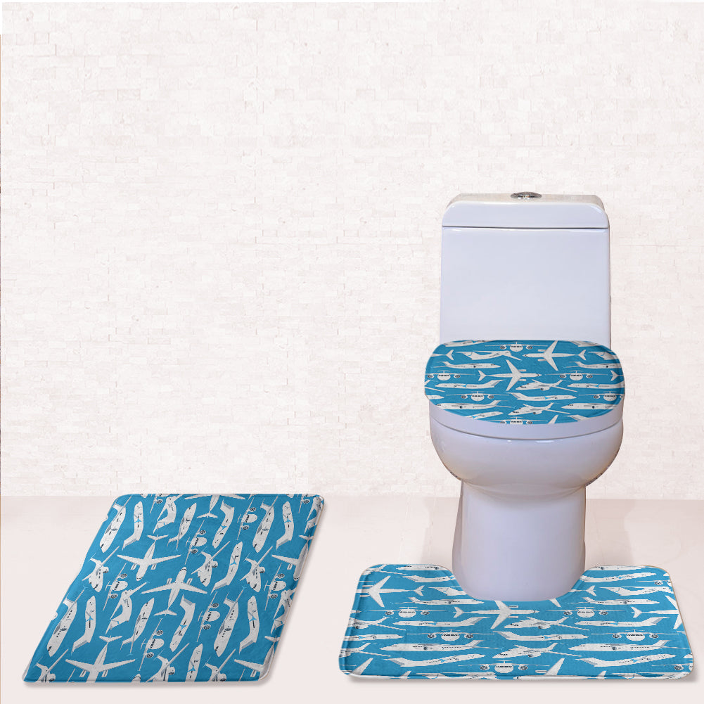 Big Airplanes Designed Toilet Seat Cover Three-piece Set