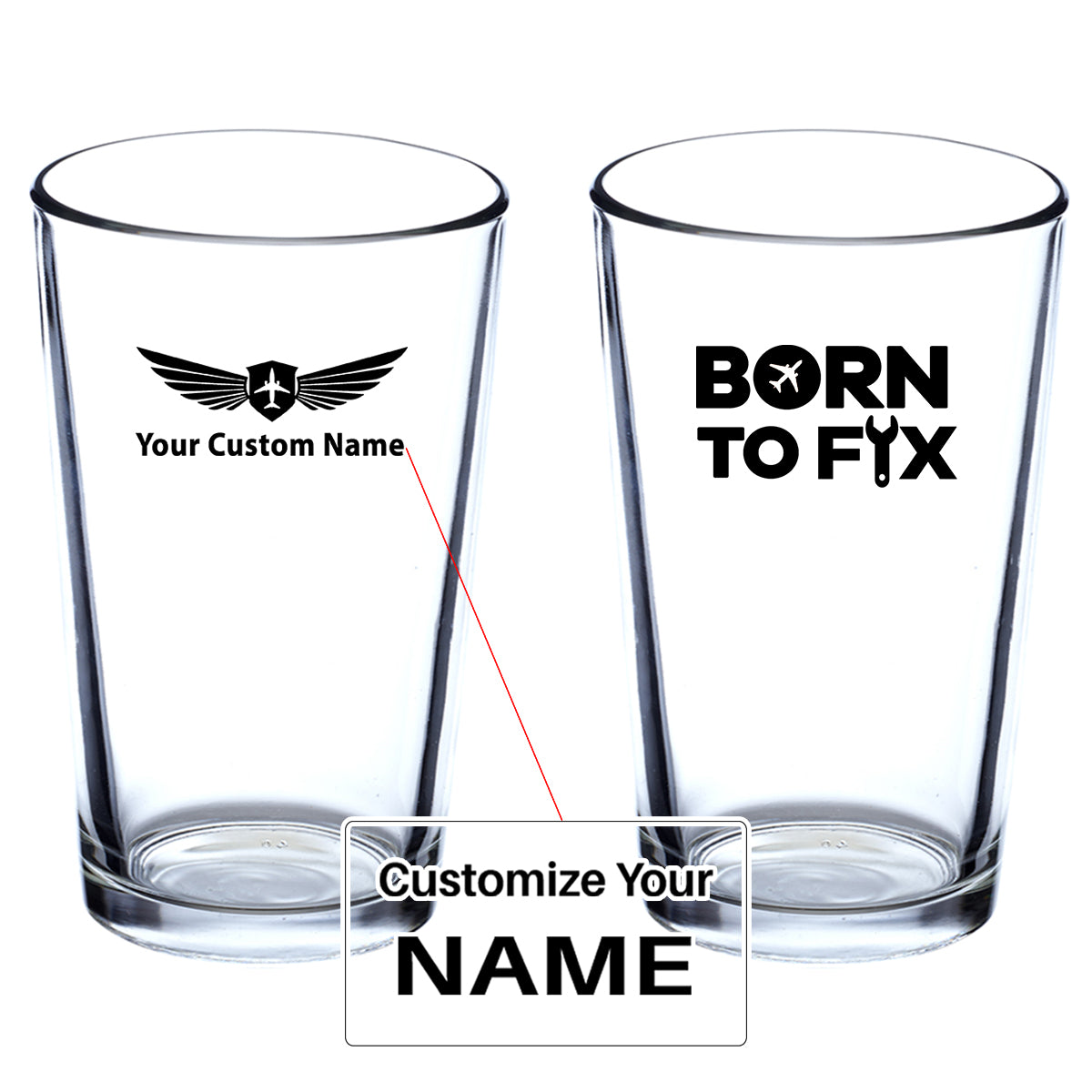 Born To Fix Airplanes Designed Beer & Water Glasses