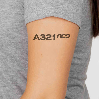 A321neo & Text aviation temporary tattoo in skin-safe adhesive paper.