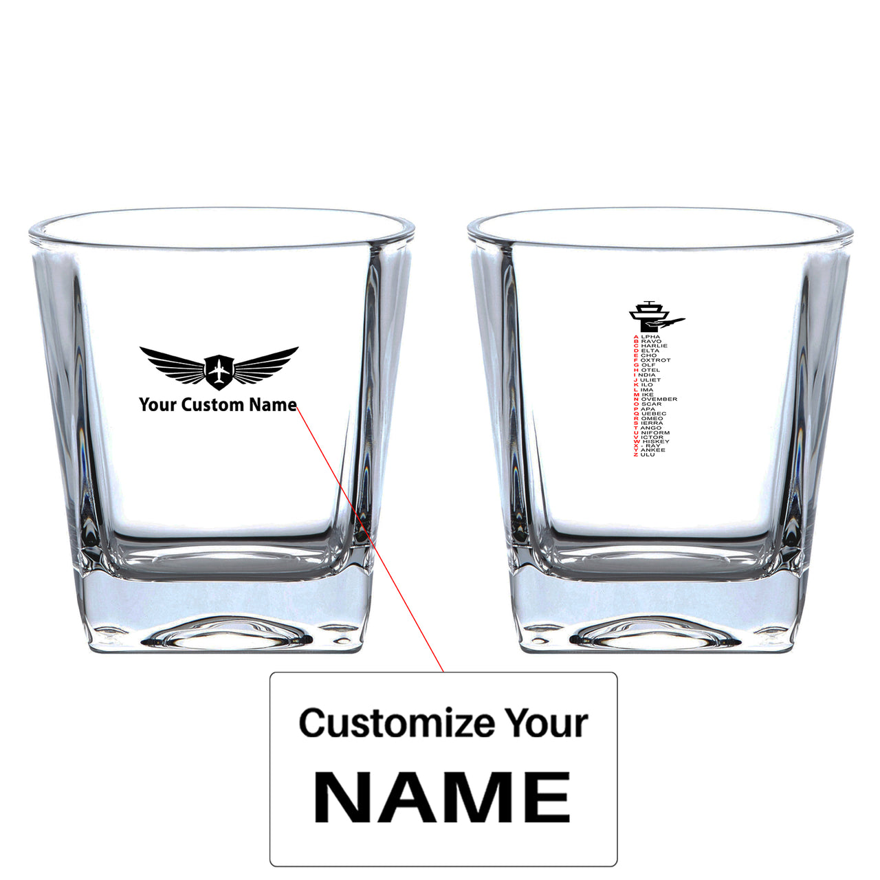 Aviation Alphabet Designed Whiskey Glass