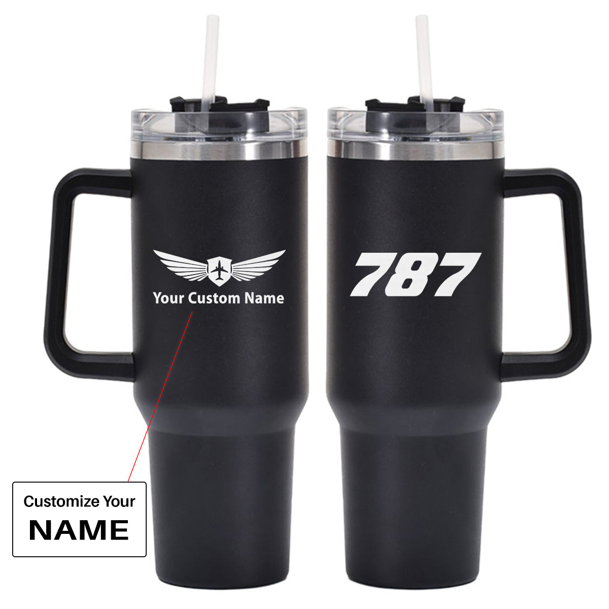 787 Flat Text Designed 40oz Stainless Steel Car Mug With Holder