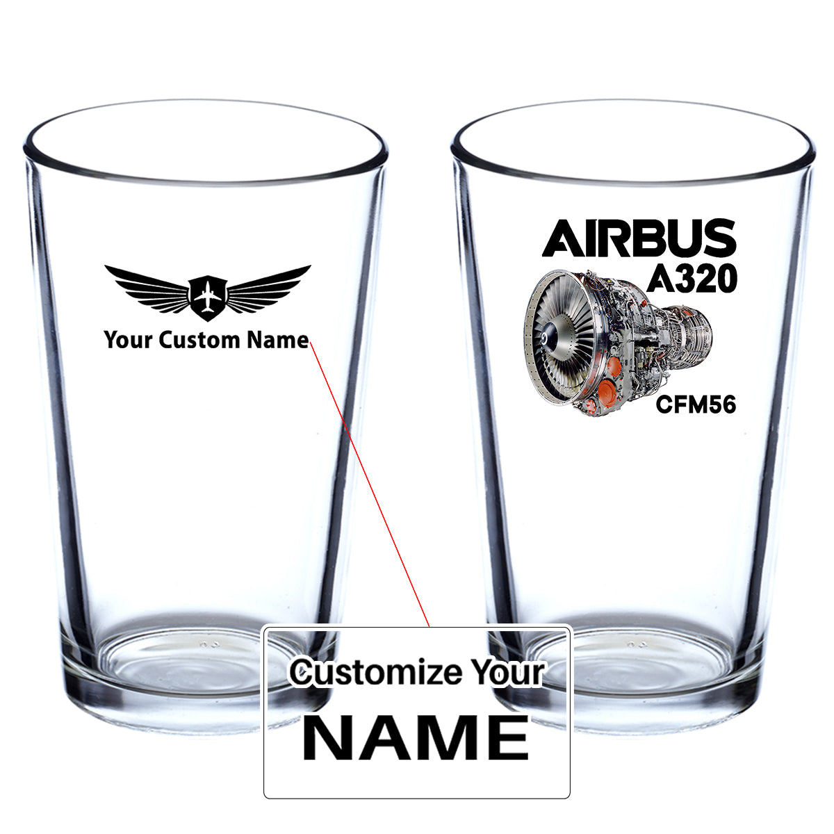 Airbus A320 & CFM56 Engine Designed Beer & Water Glasses
