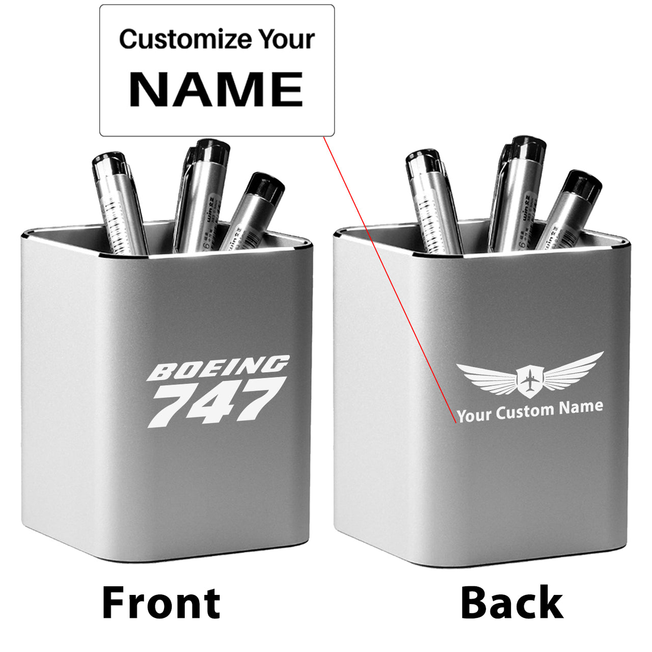 Boeing 747 & Text Designed Aluminium Alloy Pen Holders