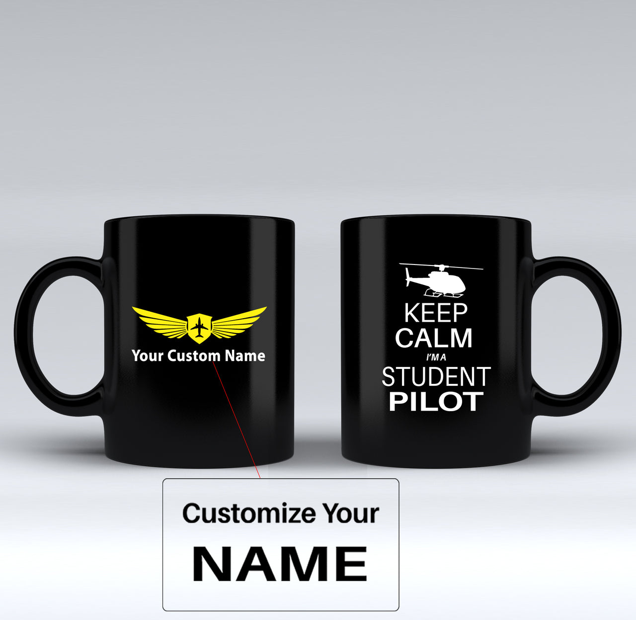 Student Pilot (Helicopter) Designed Black Mugs
