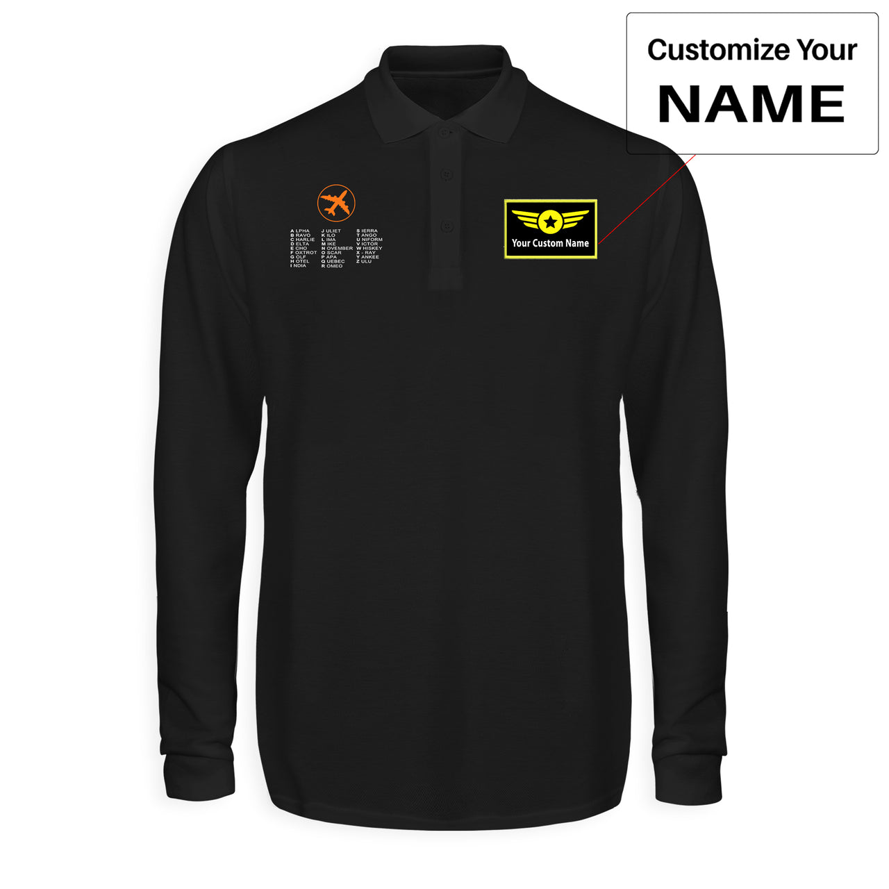 Aviation Alphabet 2 Designed Long Sleeve Polo T-Shirts
