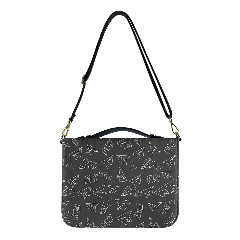Paper Airplane & Fly (Gray) Designed PU Accessories Bags Strap Style