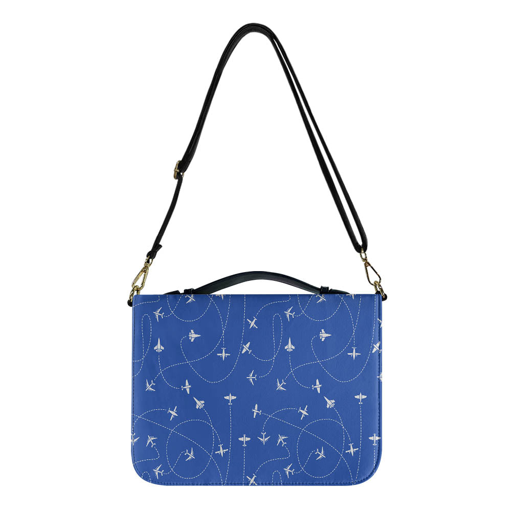 Travel The World By Plane (Blue) 2 Designed PU Accessories Bags Strap Style
