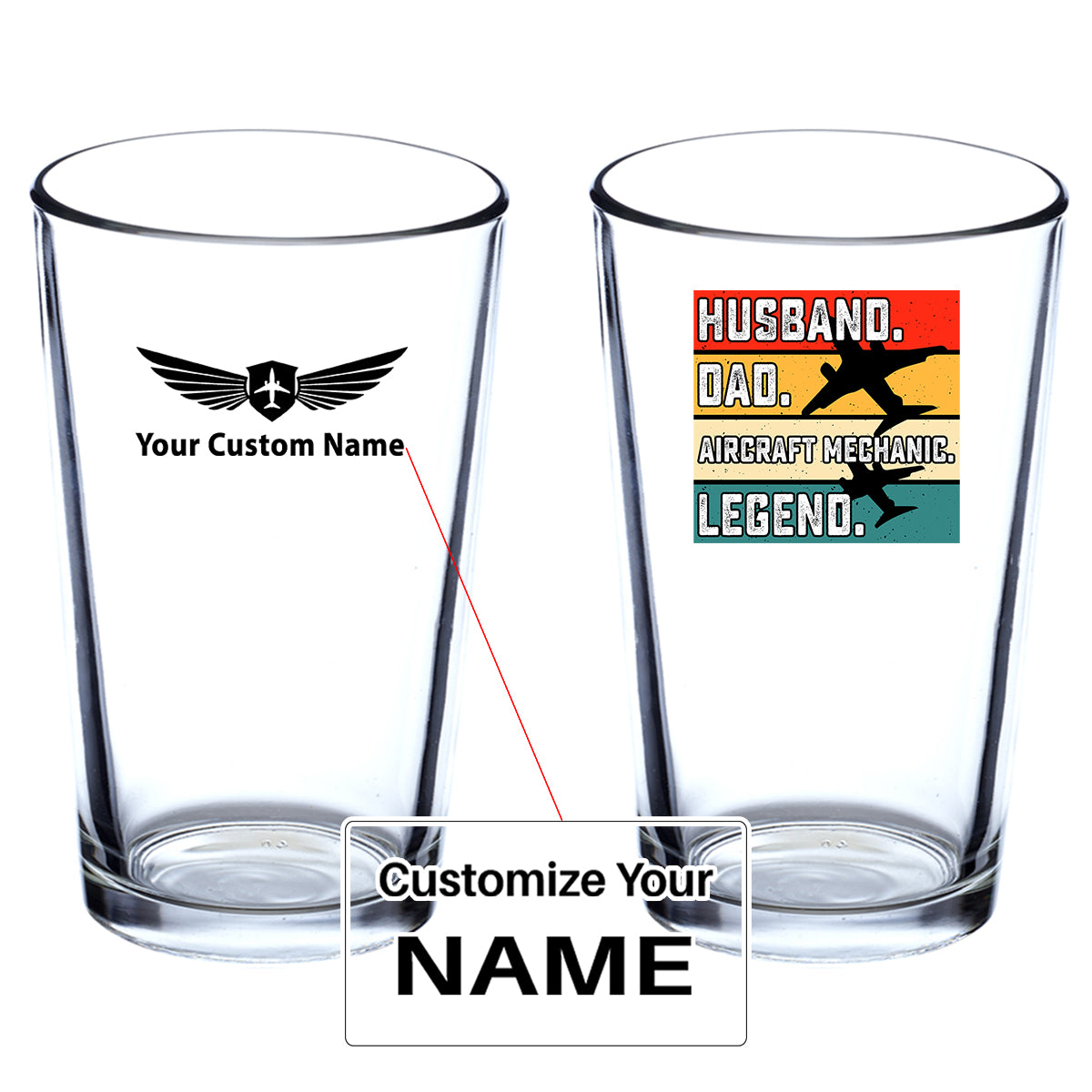 Husband & Dad & Aircraft Mechanic & Legend Designed Beer & Water Glasses