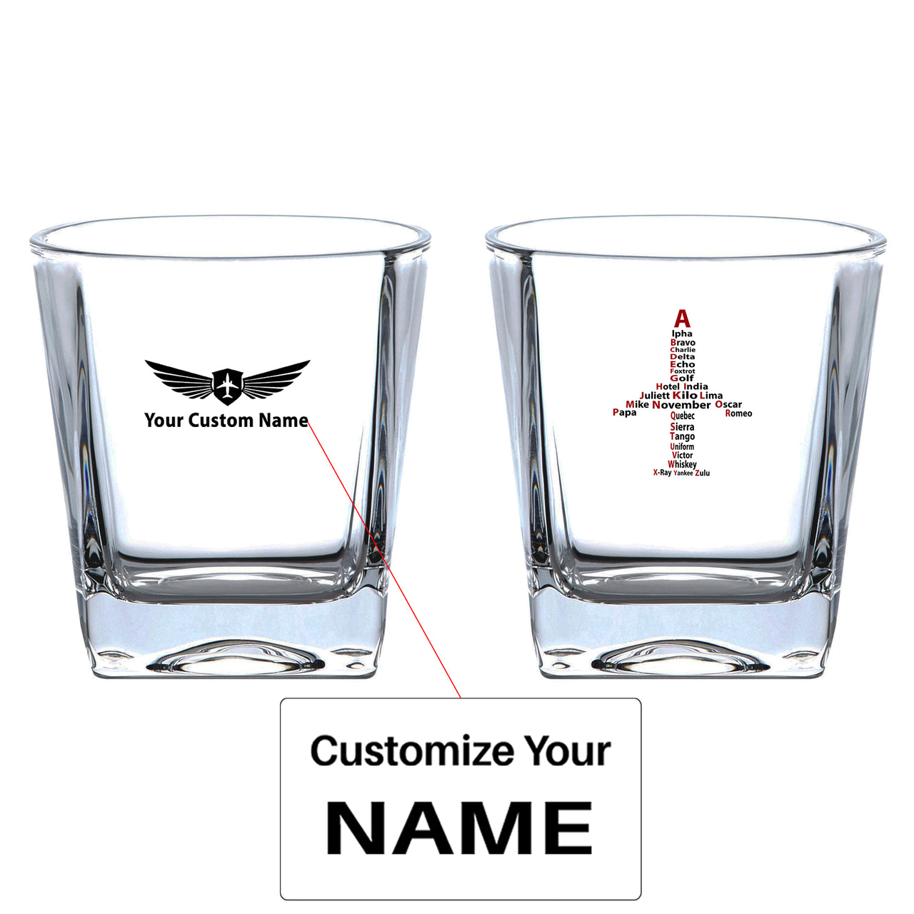 Airplane Shape Aviation Alphabet Designed Whiskey Glass