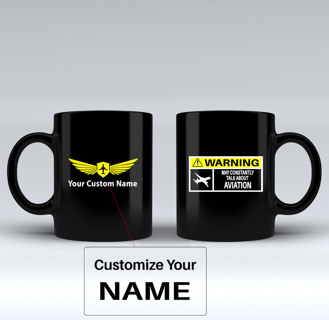 Warning May Constantly Talk About Aviation Designed Black Mugs