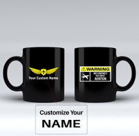 Thumbnail for Warning May Constantly Talk About Aviation Designed Black Mugs