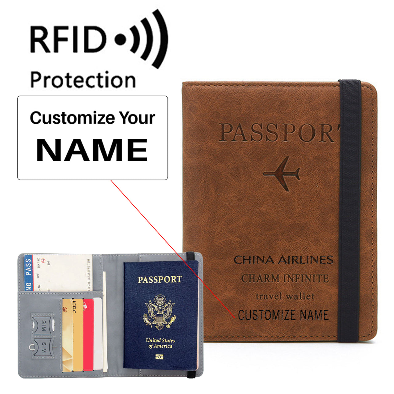 China Airlines Designed Passport Cover Travel Wallet Passport Holder