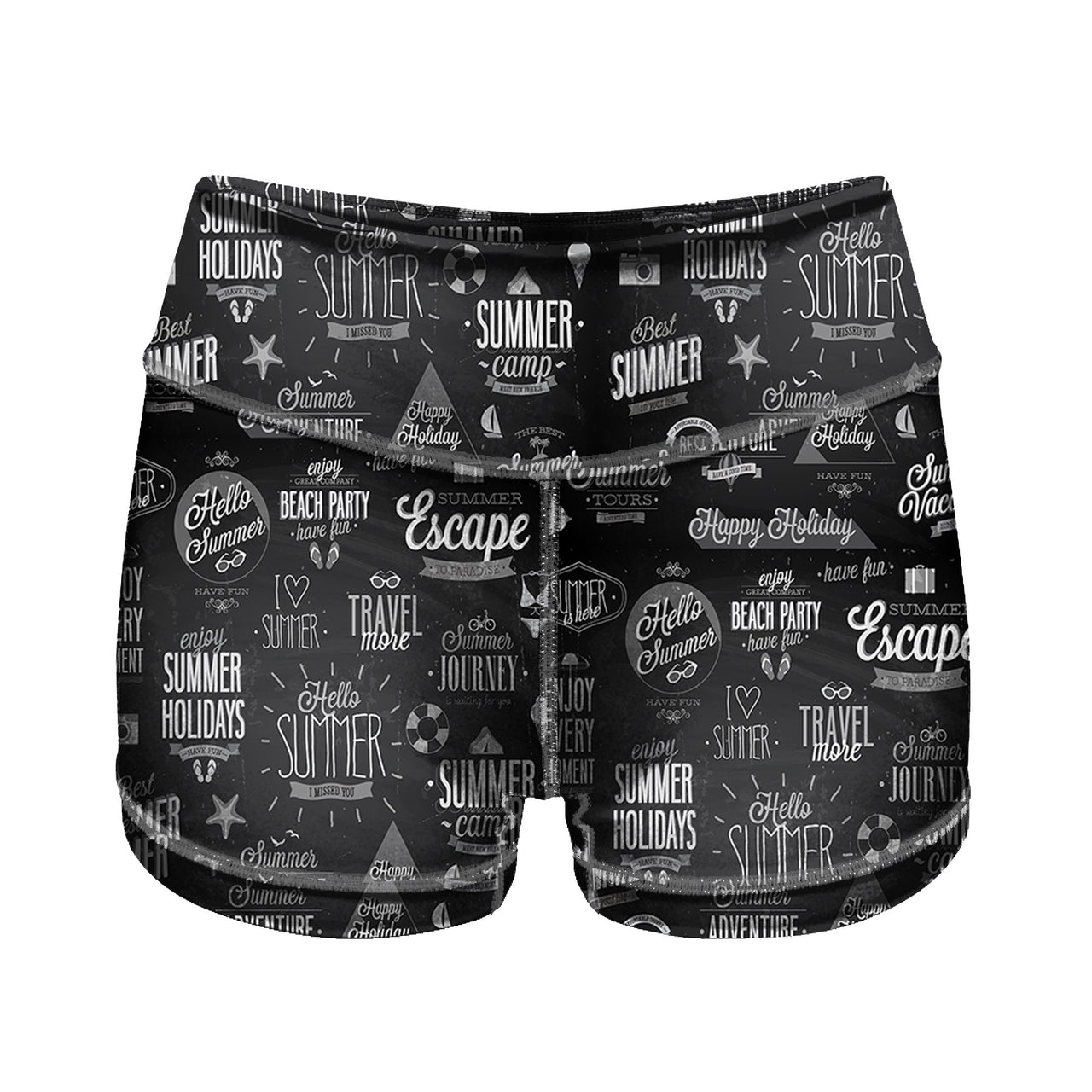 Black & White Super Travel Icons Designed Women Yoga Shorts Pants