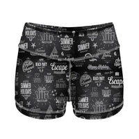 Thumbnail for Black & White Super Travel Icons Designed Women Yoga Shorts Pants
