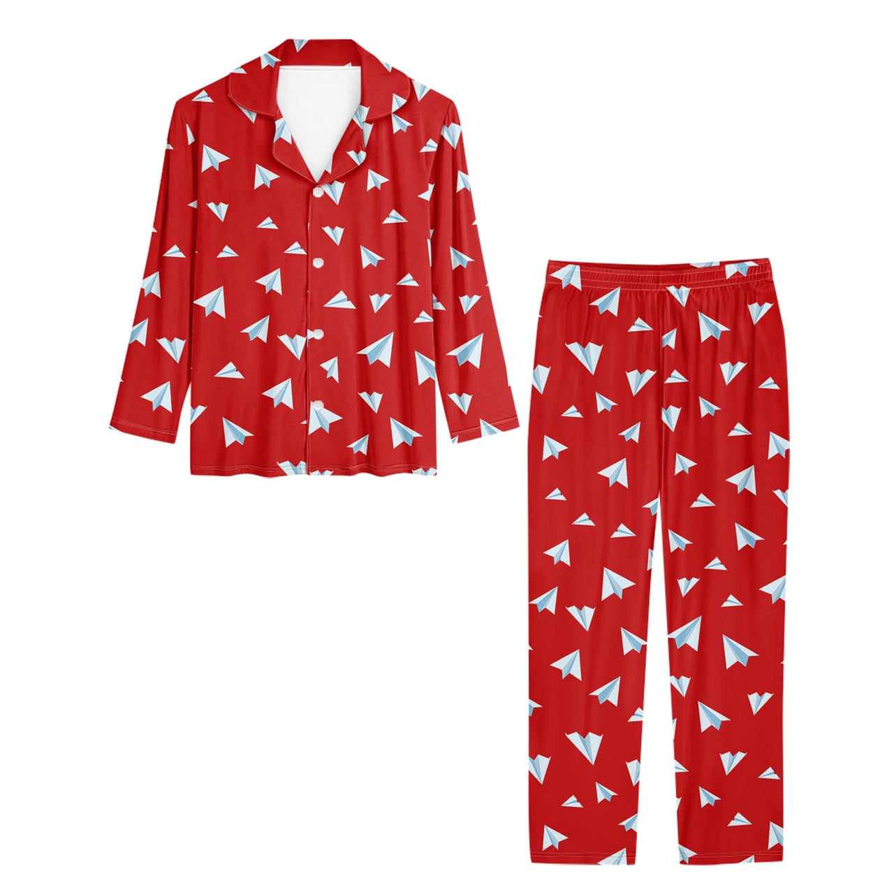 Paper Airplanes (Red) Designed Women Button Pajamas