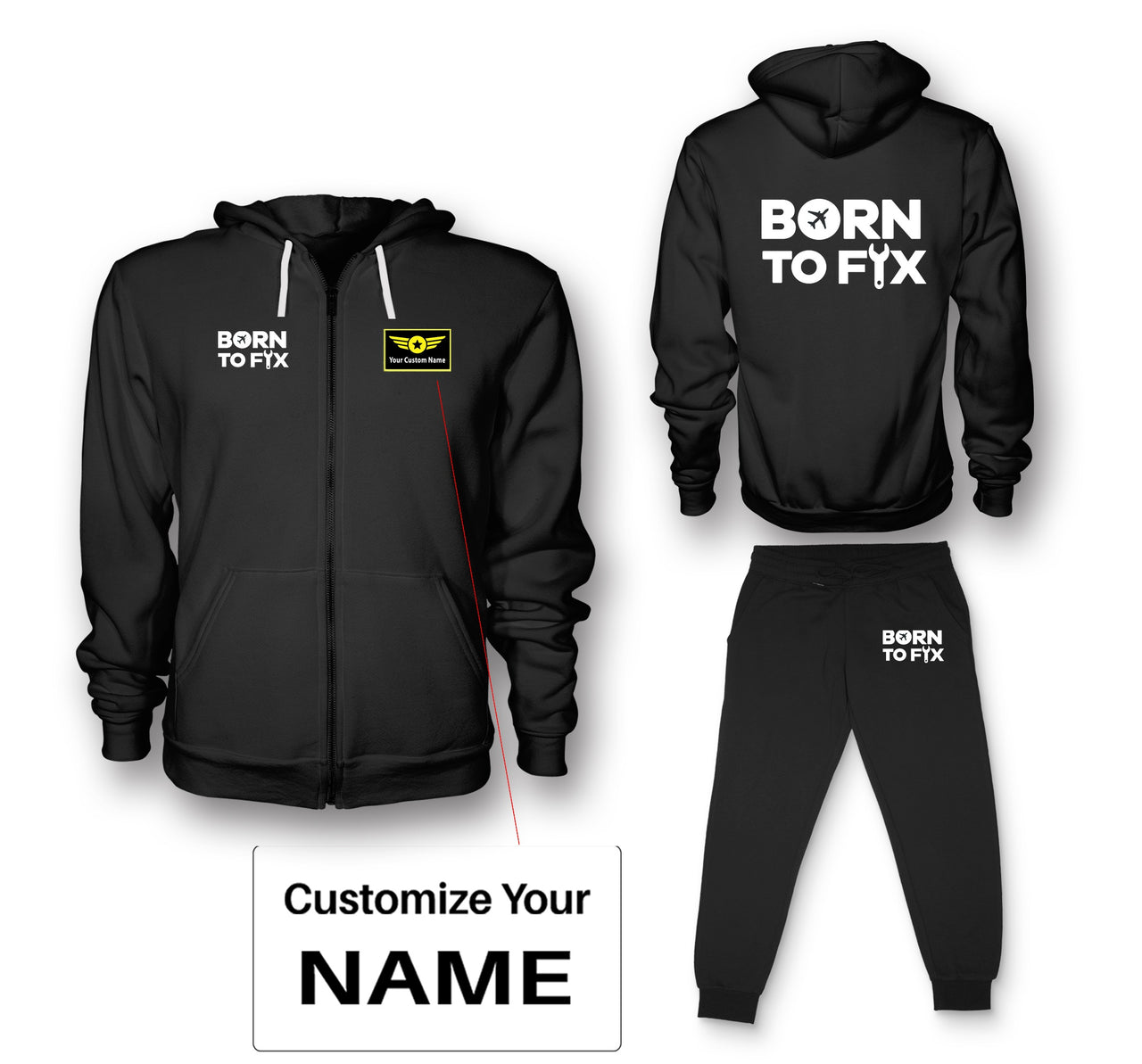 Born To Fix Airplanes Designed Zipped Hoodies & Sweatpants Set