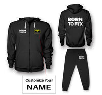 Thumbnail for Born To Fix Airplanes Designed Zipped Hoodies & Sweatpants Set
