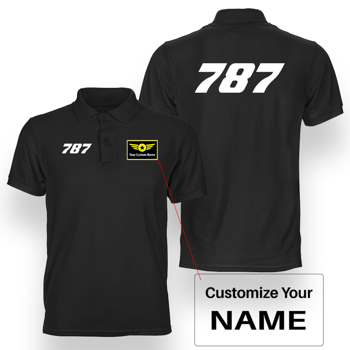 787 Flat Text Designed Double Side Polo T-Shirts