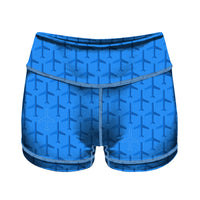 Thumbnail for Blue Seamless Airplanes Designed Women Yoga Shorts Pants