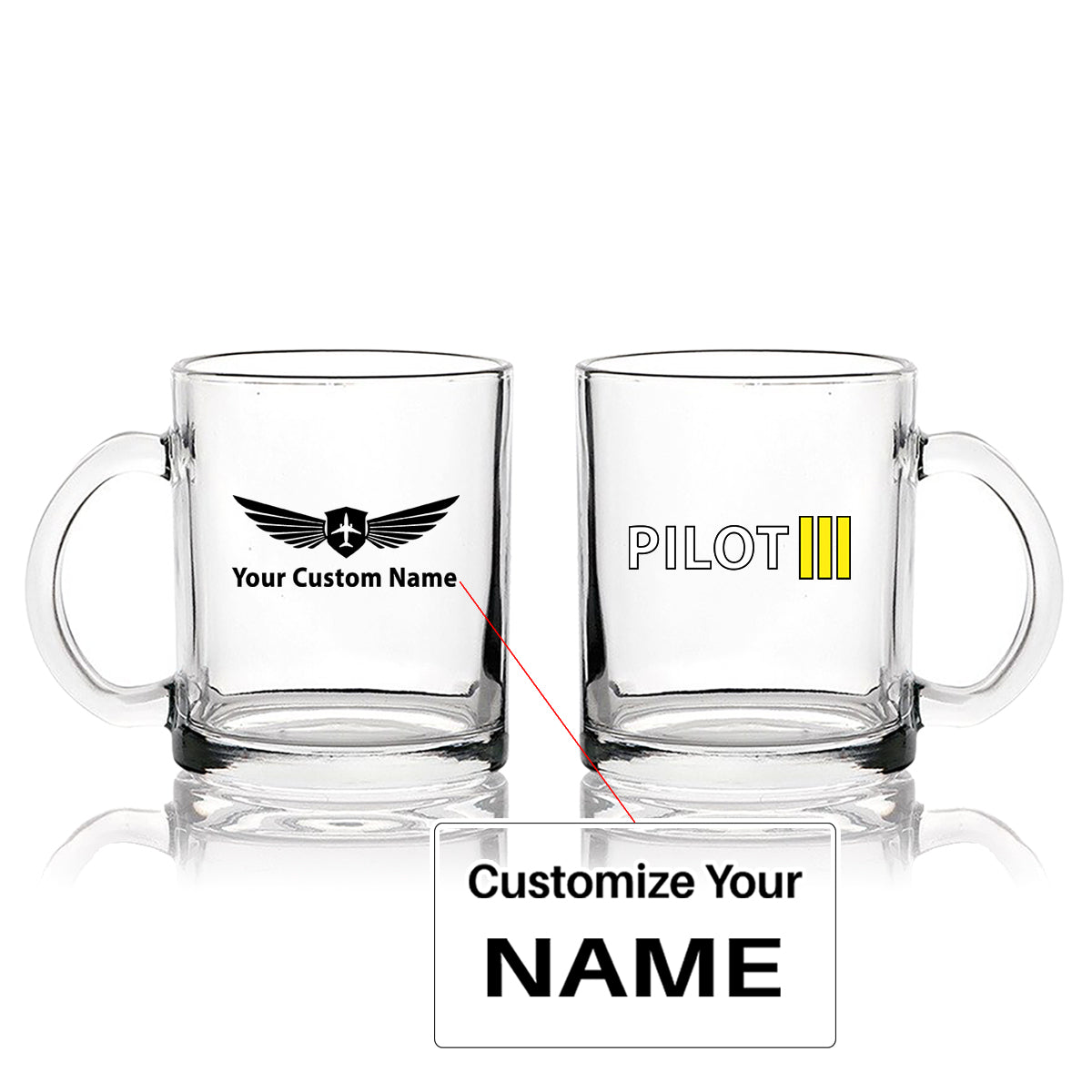 Pilot & Stripes (3 Lines) Designed Coffee & Tea Glasses
