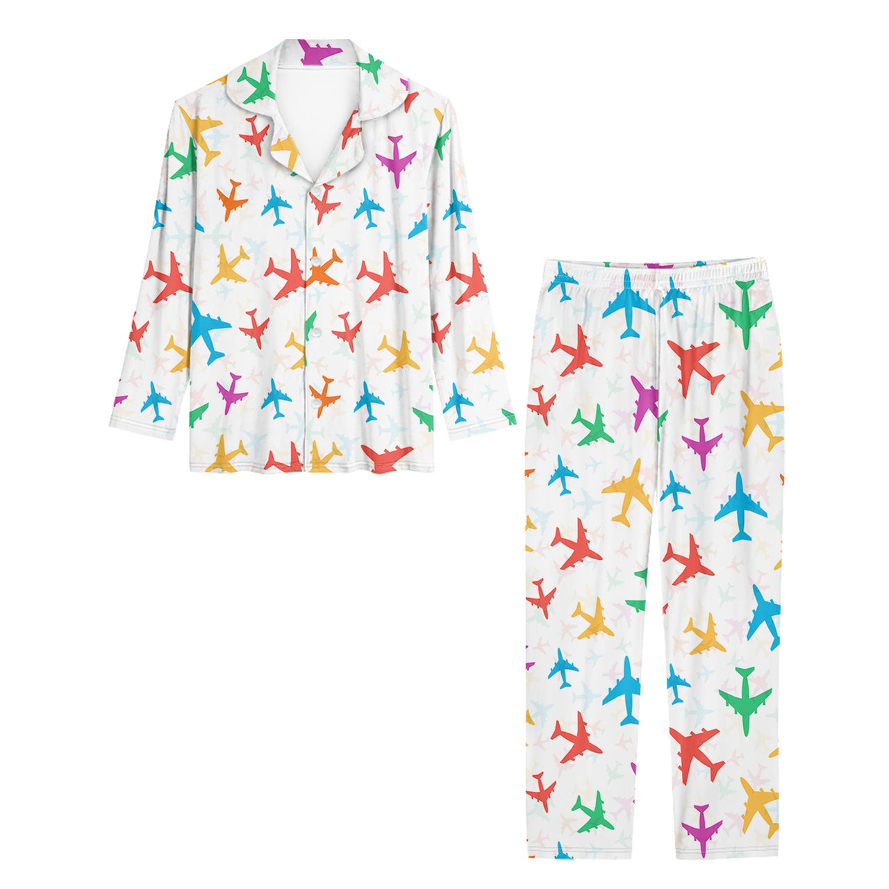 Cheerful Seamless Airplanes Designed Women Button Pajamas