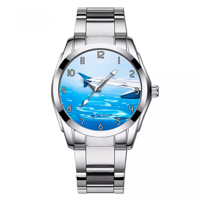Outstanding View Through Airplane Wing Designed Stainless Steel Band Watches