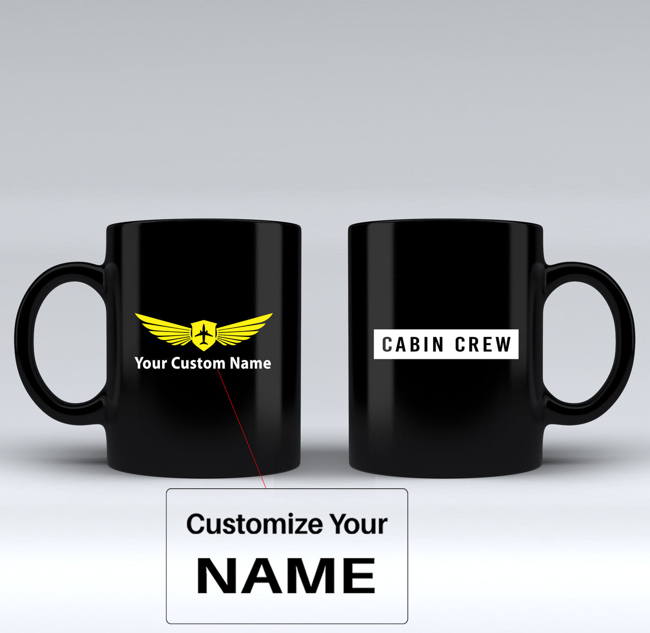 Cabin Crew Text Designed Black Mugs