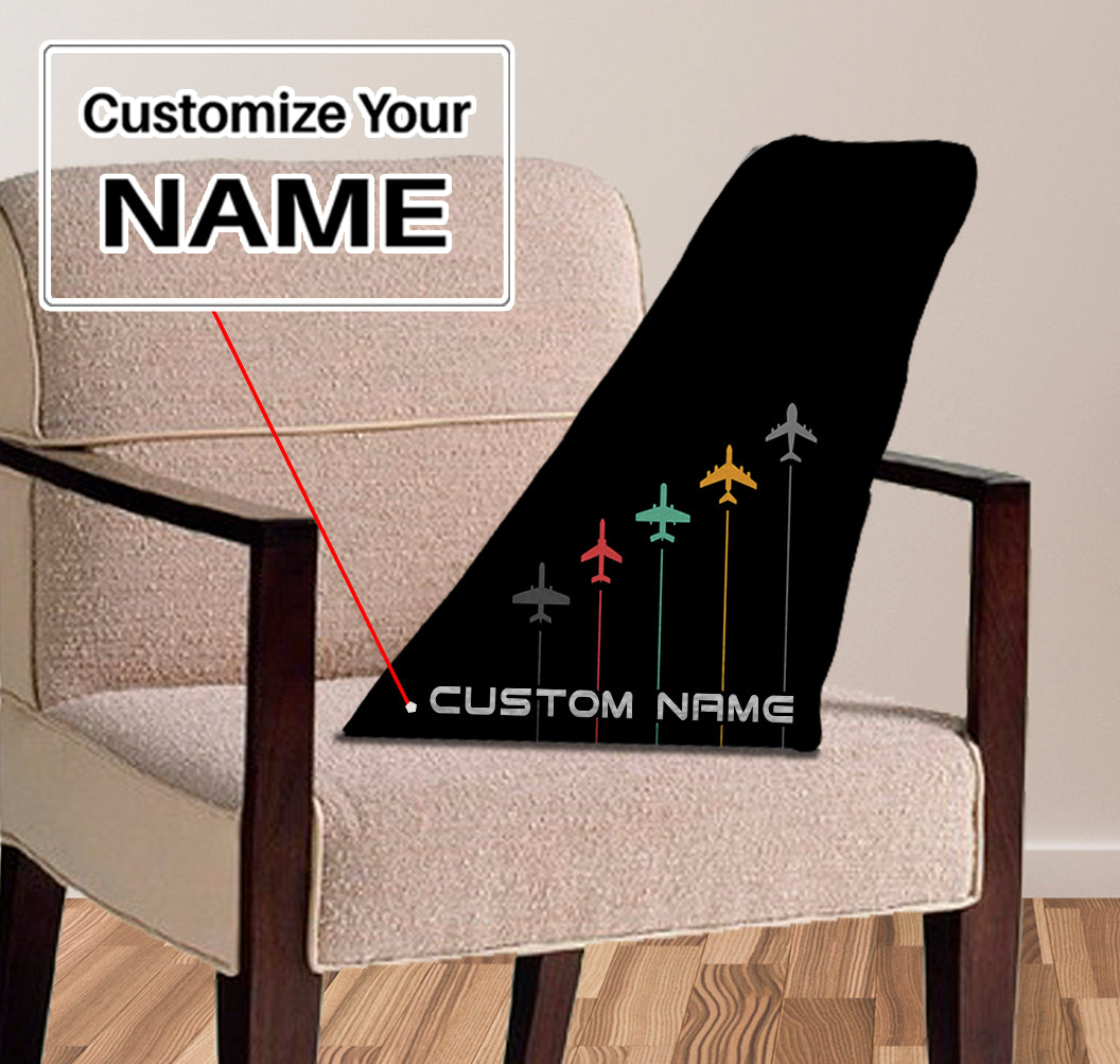 Black & White Super Travel Icons Black Designed Aircraft Tail Pillows