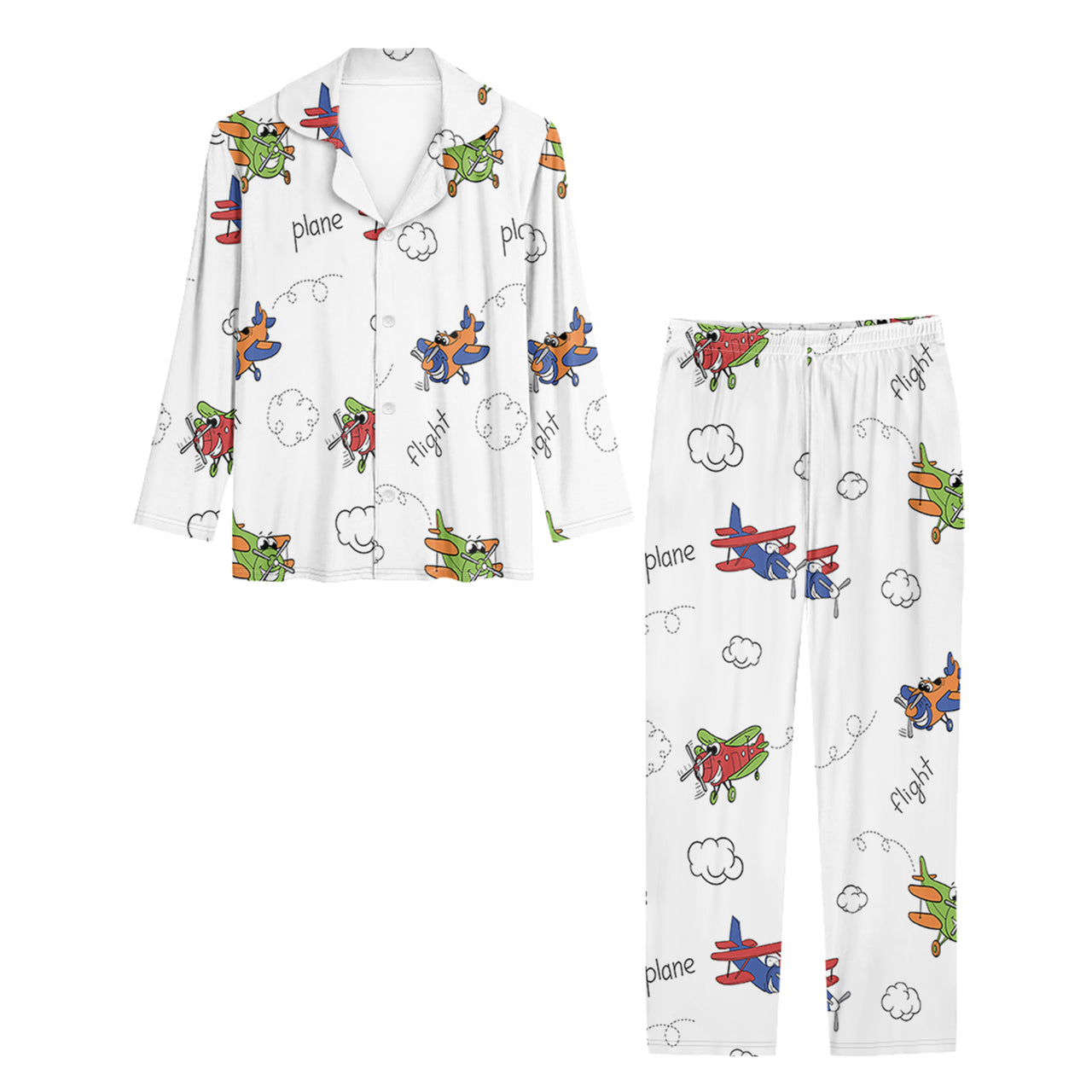 Colorful Cartoon Planes Designed Women Button Pajamas