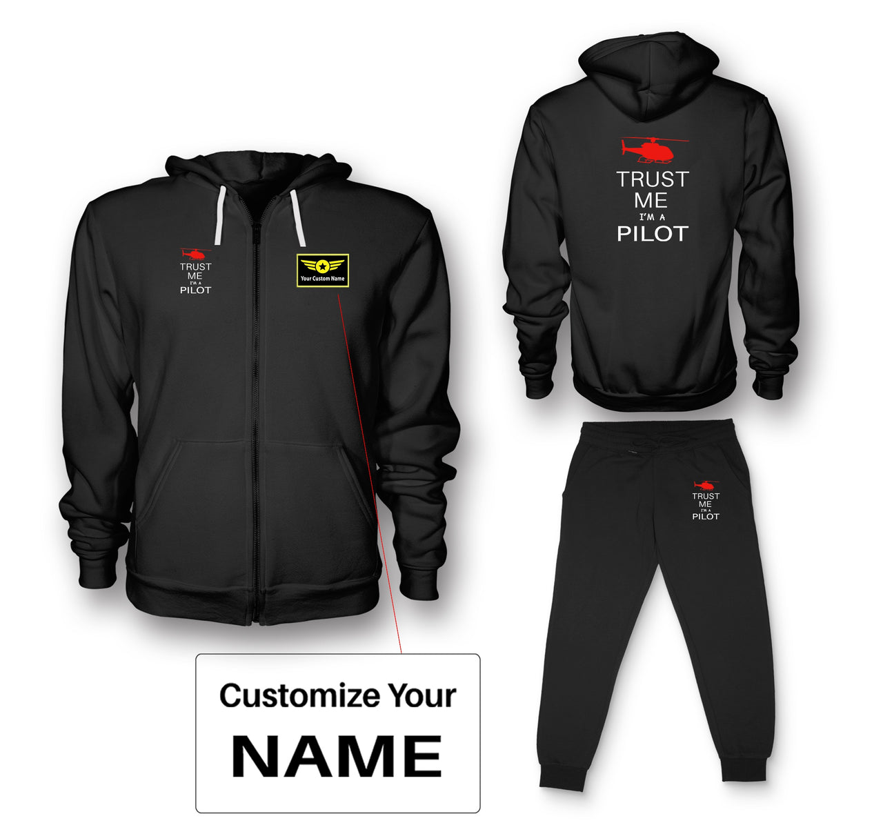 Trust Me I'm a Pilot (Helicopter) Designed Zipped Hoodies & Sweatpants Set